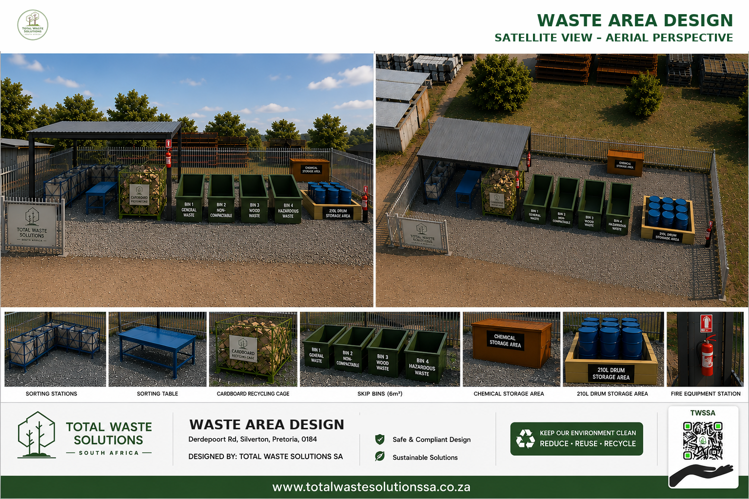 Aerial and ground view waste area design layout for a client site